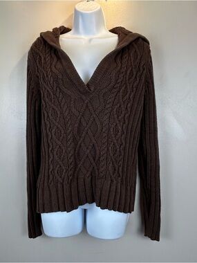 VTG Gap Cable Knit Sweater Womens Large Brown Y2K Cotton Blend Sailor Collar